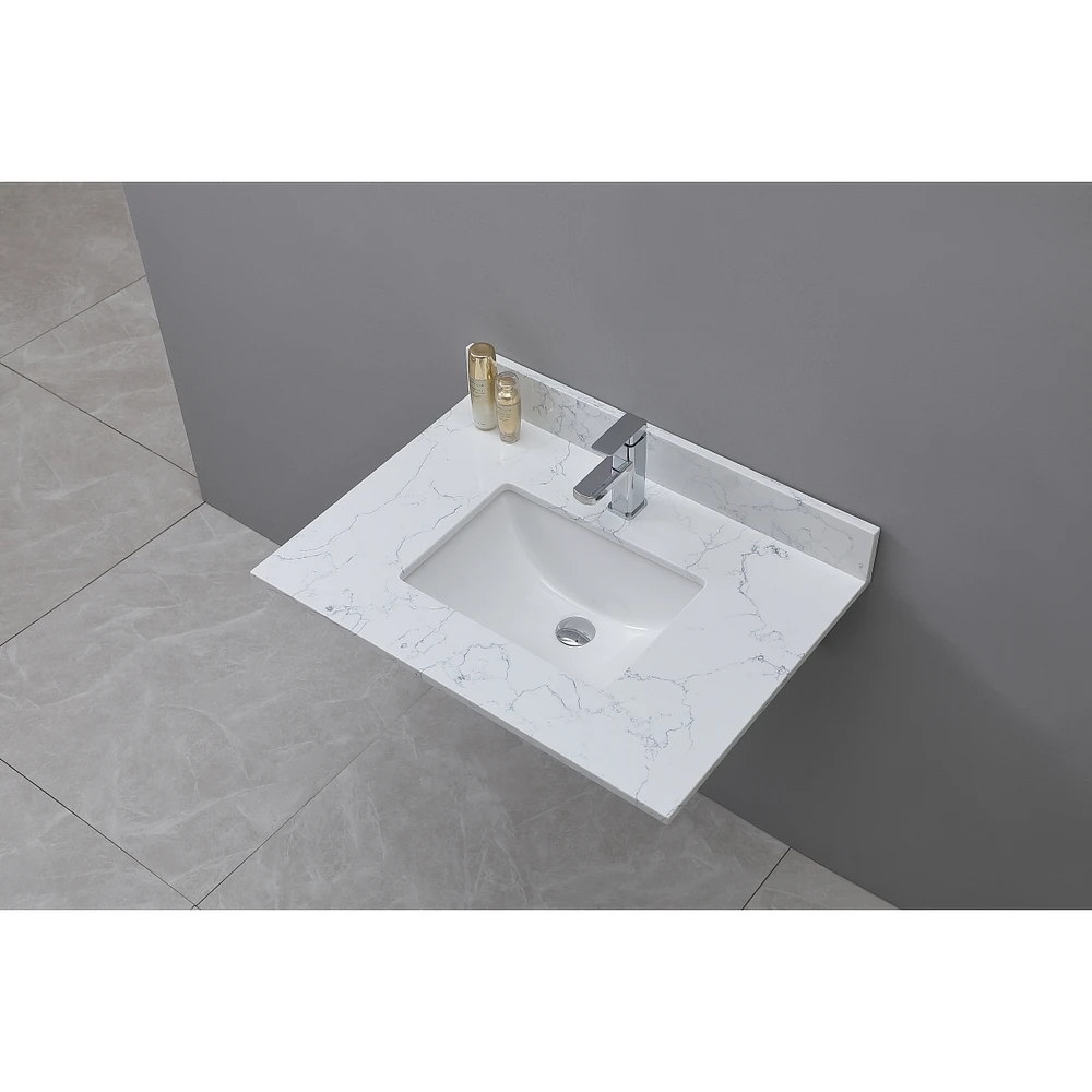 Streamdale Furniture 37 X 22 Bathroom Stone Vanity Top Carrara Jade Engineered Marble With Undermount Ceramic