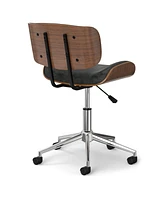 Simpli Home Dax Bentwood Office Chair in Distressed Slate Grey Pu Leather