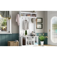 Hall Tree With 6 Hooks, Coat Hanger, Entryway Bench, Storage Bench, 3-In-1 Design, 39
