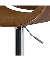 Simpli Home Marana Bentwood Adjustable Swivel Bar Stool in Deep Tan Pu Leather