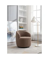 Streamdale Furniture Teddy Fabric Swivel Accent Armchair Barrel Chair With Powder Coating Metal Ring, Coffee