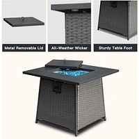 Streamdale Furniture 32" Propane Fire Pit Table With Blue Glass - 50,000 Btu Outdoor Wicker Fire Table