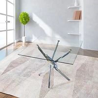 Simplie Fun Contemporary Square Clear Dining Tempered Glass Table With Silver Finish Stainless Steel Legs