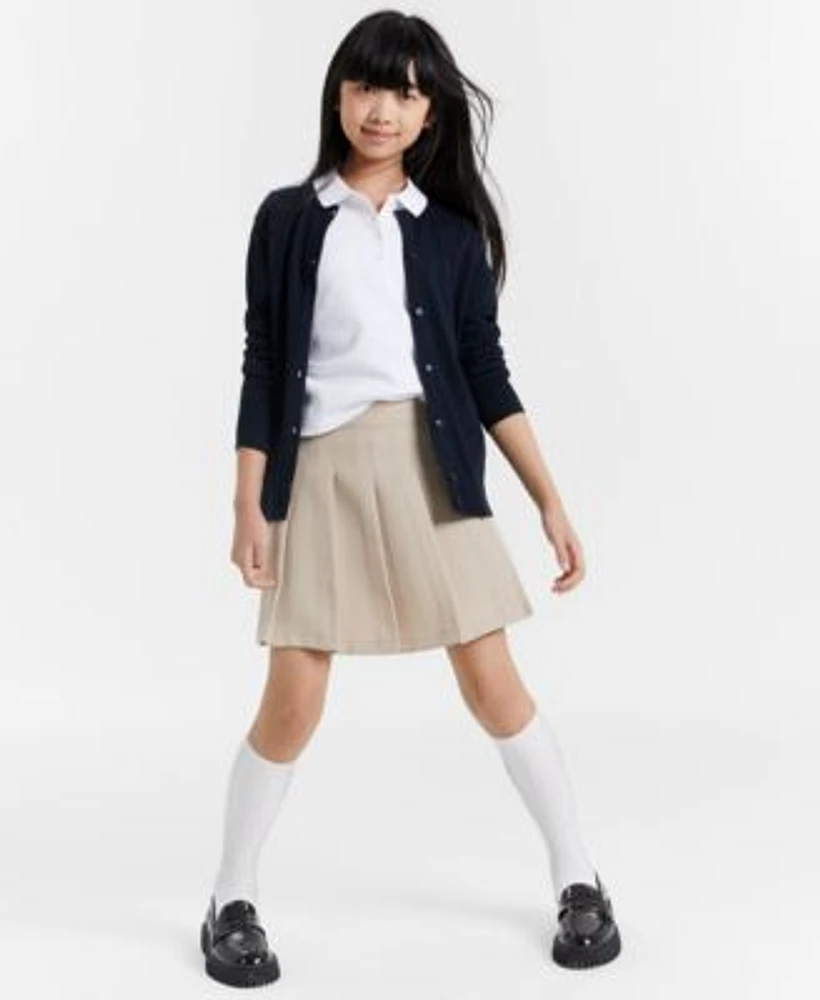 Nautica Big Girls Pointelle Stitching Cardigan Interlock Polo Shirt Pleated Scooter Skort