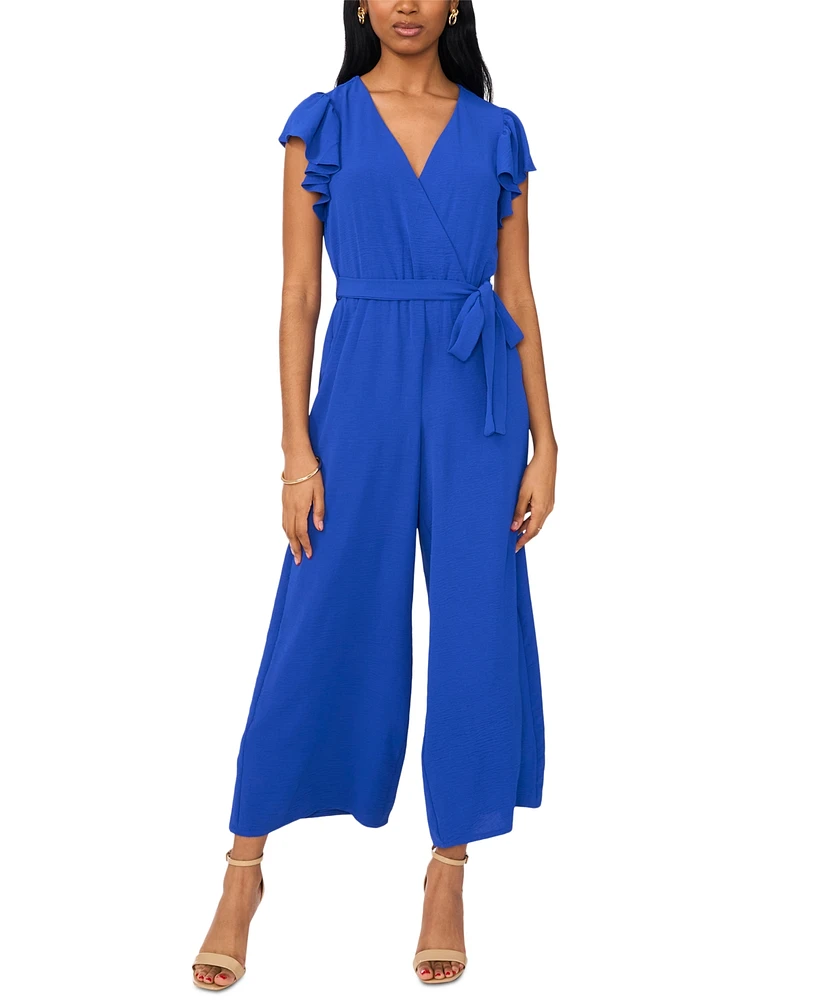 Msk Women's Tie-Waist Wide-Leg Flutter-Sleeve Jumpsuit