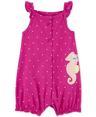 Carter's Baby Girls Seahorse Dot Snap-Up Cotton Romper
