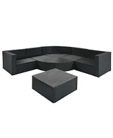 Simplie Fun 7-Piece Outdoor Wicker Sofa Set, Rattan Sofa Lounger, With Striped Pillows