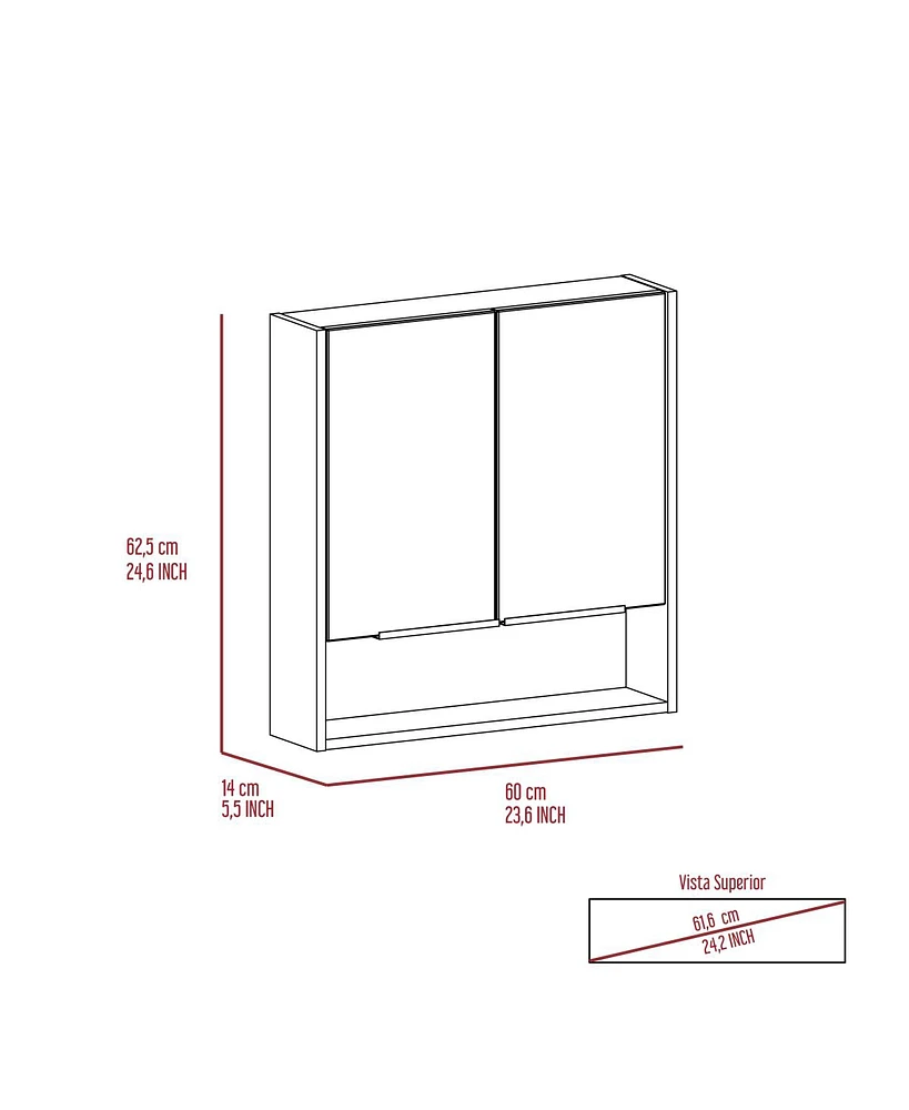 Streamdale Furniture Jaspe Mirror Cabinet, Three Internal Shelves, One Open Shelf, Double Door Cabinet - White