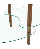 Streamdale Furniture Modern Oval Glass Coffee Table with Oak Wood Legs