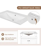 30" Bathroom Vanity With Sink, Combo, Cabinet With Doors And Drawer, Solid Frame And Mdf Board