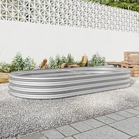 Raised Garden Bed Outdoor, Oval Large Metal Raised Planter Bed for Plants, Vegetables, and Flowers - Silver