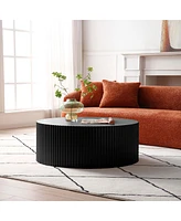 Streamdale Furniture Sleek And Modern Round Coffee Table With Eye-Catching Relief Design, Black