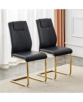 Modern dining chairs with faux leather padded seats, dining room chairs, gold metal leg upholstered chairs, suitable for kitchens, living rooms, bedro