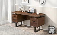 Home Office Computer Desk With Drawers/Hanging Letter-Size Files, 59 Inch Writing Study Table