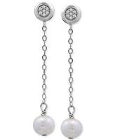 Giani Bernini Cultured Freshwater Pearl (7mm) & Cubic Zirconia Chain Drop Earrings 18k Gold-Plated Sterling Silver (or Silver), Created fo