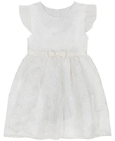 Blueberi Boulevard Baby Girls White Embroidered Flutter Sleeve Fit-and-Flare Dress