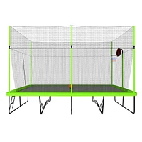 10ft by 17ft Rectangular Trampoline with Green Fabric Black Powder-coated Galvanized Steel Tubes with Basketball Hoop System Advanced Ladder