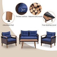 Streamdale Furniture 4-Piece Garden Furniture, Patio Seating Set, Pe Rattan Outdoor Sofa Set, Wood Table And Legs