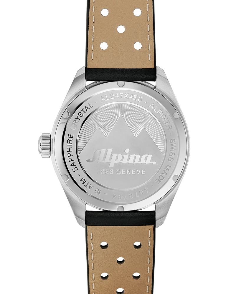 Alpina Men's Swiss Alpiner Black Perforated Leather Strap Watch 42mm