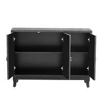 Sideboard With Glass Doors, 3 Door Mirrored Buffet Cabinet With Handle For Living Room