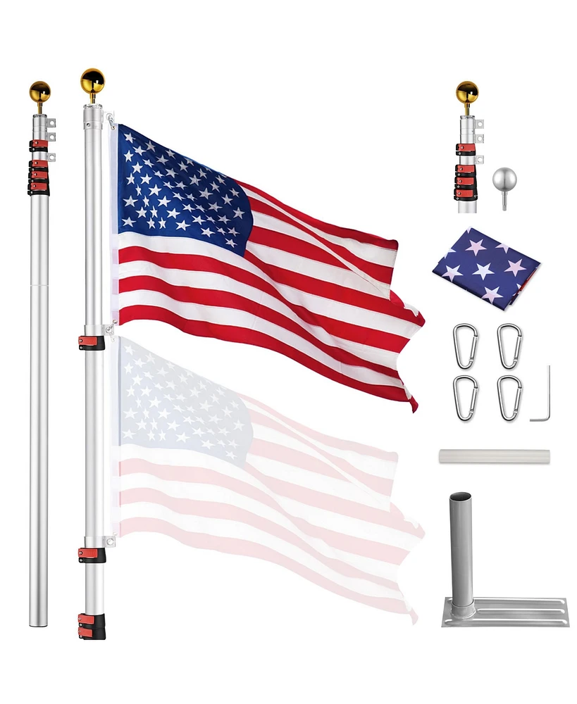 Yescom 25' Telescopic Aluminum Flag Pole Kit Tire Mount Stand 3'x5' Flag Ball Pole Top