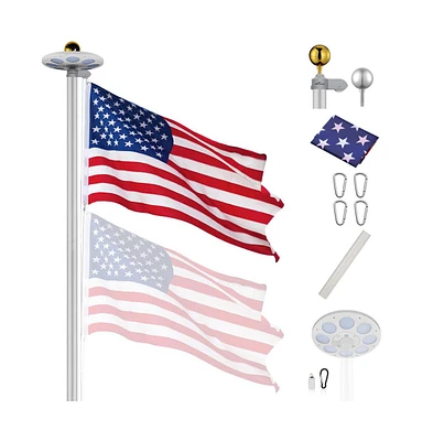 Yescom Ft Sectional Aluminum Flag Pole Kit with Led Solar Light Us Flag Garden