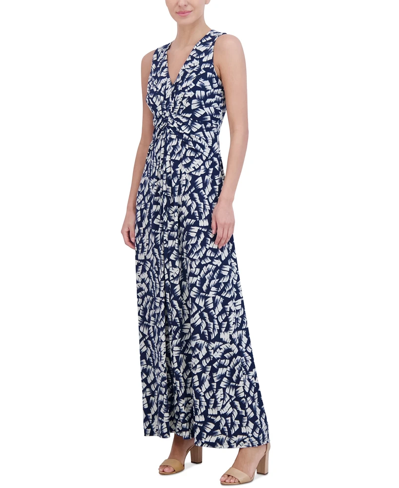 Jessica Howard Petite Printed V-Neck Sleeveless Maxi Dress