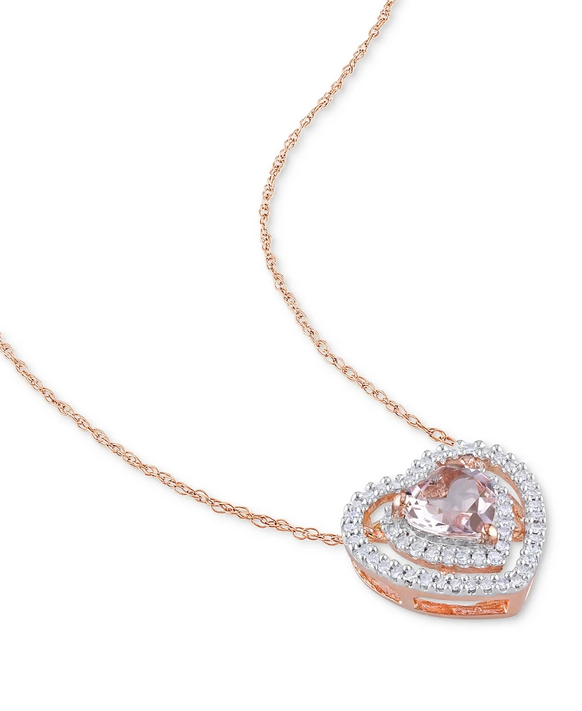 Morganite (5/8 ct. t.w.) & Diamond (1/5 ct. t.w.) Heart 17" Pendant Necklace in 10k Rose Gold