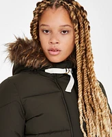 Maralyn & Me Juniors' Faux-Fur-Trim Hooded Puffer Coat