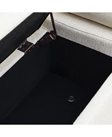 Beige Linen Storage Bench with Iron Legs