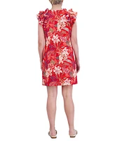 Jessica Howard Petite Printed Jewel-Neck Ruffle-Sleeve Dress