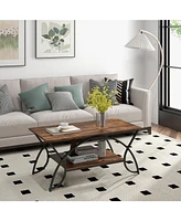 Slickblue 2-Tier Faux Marble Coffee Table with Marble Top and Metal Frame
