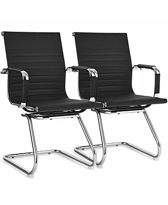 Slickblue Set of 2 Heavy Duty Conference Chair with Pu Leather-Black
