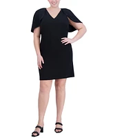 Jessica Howard Plus Size V-Neck Cape-Sleeve Sheath Dress