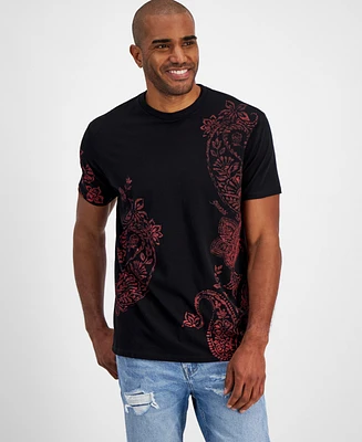 Guess Men's Short Sleeve Crewneck Faded Paisley T-Shirt