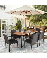 Slickblue 7 pieces Patio Rattan Cushioned Dining Set with Umbrella Hole