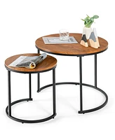 Slickblue Set of 2 Modern Round Stacking Nesting Coffee Tables for Living Room