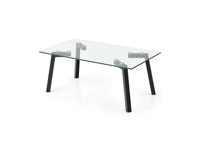 Slickblue Modern Tempered Glass Coffee Table with Metal Frame for Living Room