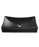 Yescom Aquaterior 26" Black Rectangle Bathroom Vessel Sink Countertop Porcelain Vanity Sink Basin w/ Drain