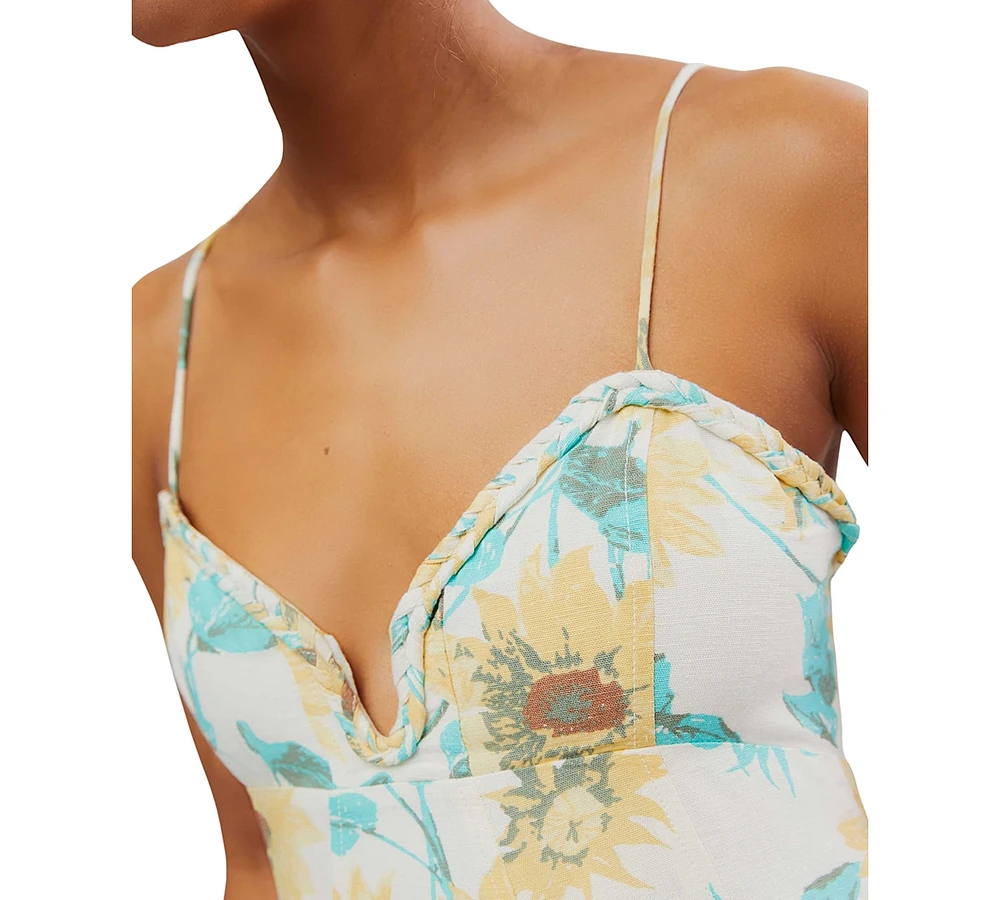 Free People Women's Altura Floral-Print Braided-Trim Mini Dress