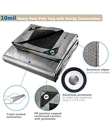 10x12ft Heavy Duty Reinforced Poly Tarp 10-mil All Purpose Canopy Tent Cover Waterproof Tarpaulin