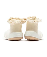 Komuello Infant Girl Breathable Washable Non-Slip Sock Shoes Lace trim - Off White