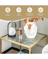 Slickblue 22 Inch 2-Tier Square Sofa Side Table with Tempered Glass Tabletop-Golden