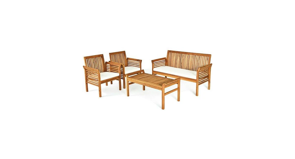 Slickblue 4 Pieces Outdoor Acacia Wood Sofa Furniture Set