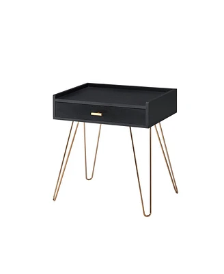Ore International 23.5 in. Black Allen MidCentury Accent Table with Copper Hairpin Legs