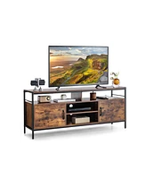 Slickblue 58 Inch Industrial Tv Stand with Cabinets and Adjustable Shelf for TVs up to 65 Inch-Rustic Brown