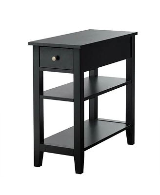 Slickblue 3-Tier Nightstand Bedside Table Sofa Side with Double Shelves Drawer