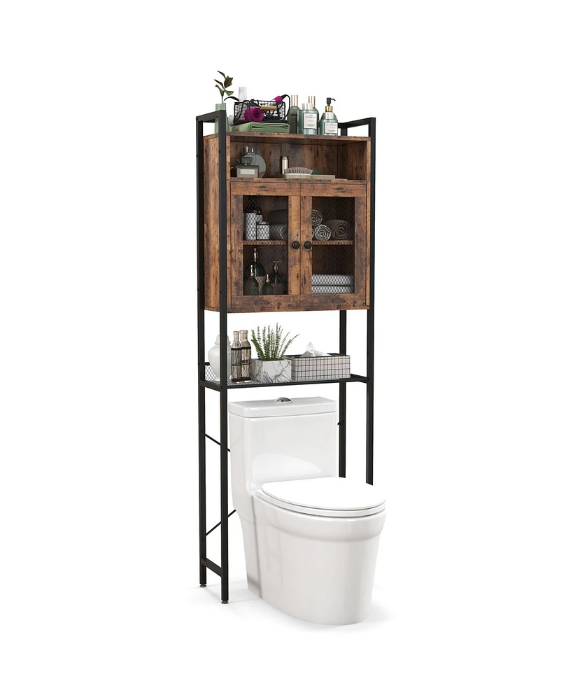 Slickblue Over-The-Toilet Storage Cabinet with Heavy-Duty Metal Frame 2-door Freestanding-Rustic Brown