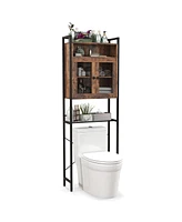 Slickblue Over-The-Toilet Storage Cabinet with Heavy-Duty Metal Frame 2-door Freestanding-Rustic Brown