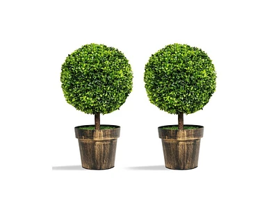 Slickblue 2 Pieces 24 Inch Artificial Boxwood Topiary Ball Tree for House and Office